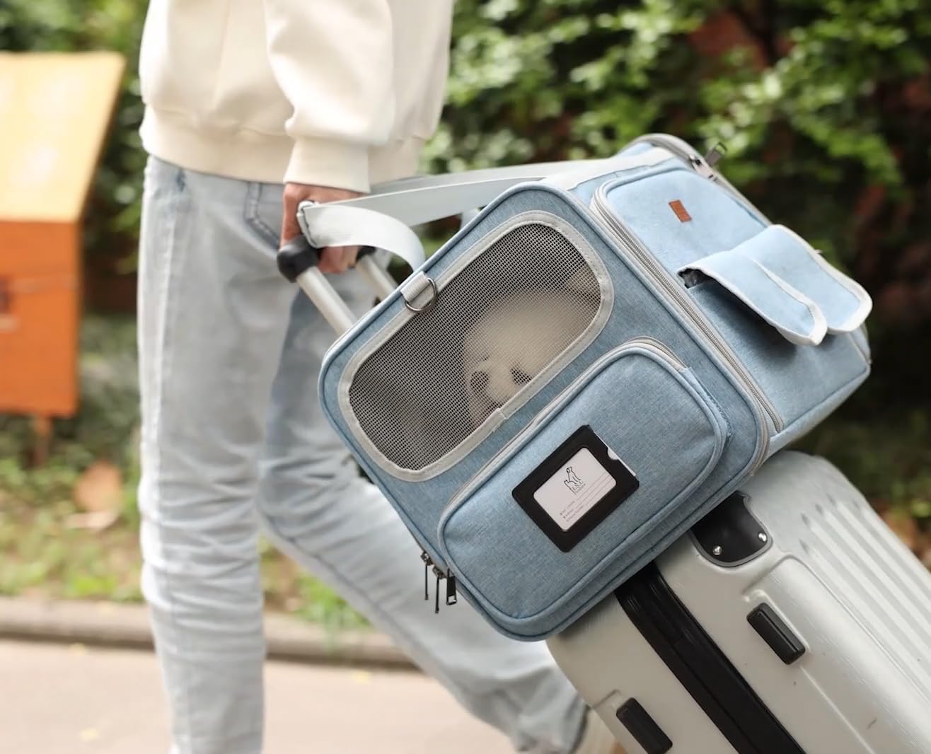 Cat Carriers Blue Soft Dogs Carrier Airline Approved Puppy Expandable Bag,Softsides,Expanded,Rabbit Bunny Pets Travel Bag Small Animals Outdoor Carry Kennel