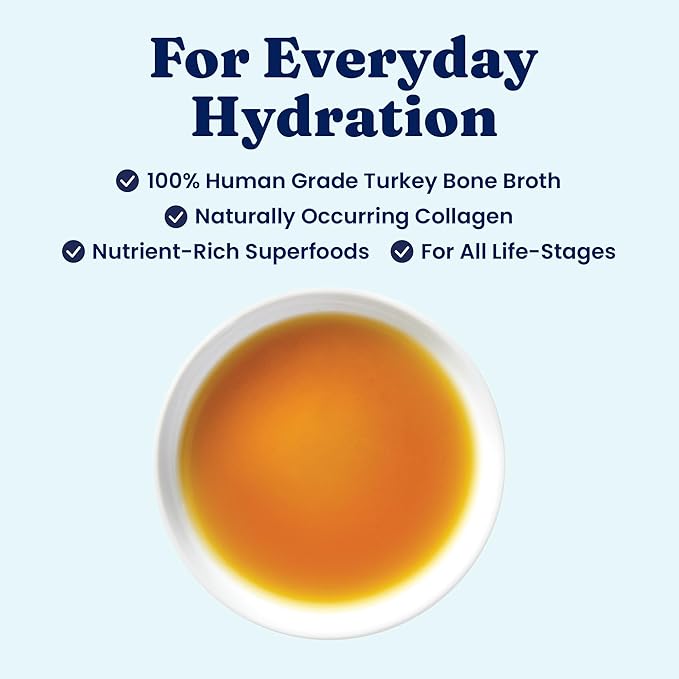 Solid Gold Turkey Bone Broth for Dogs - Limited Ingredient Bone Broth Dog Food Toppers for Picky Eaters with Collagen & Superfoods - Dog Gravy Topper for Dry Food - Gut Health & Hydration - 12 Pack