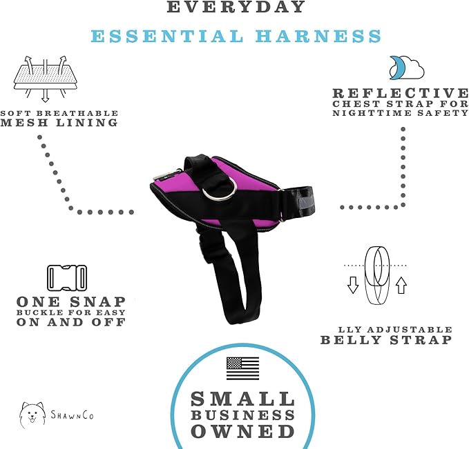 ShawnCo Essential Dog Harness, No-Pull Pet Vest with 3 Leash Clips, No Choke, Reflective, Adjustable and Padded, for Easy Walking and Training for Small, Medium and Large Dogs (Orchid, L)