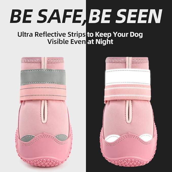 Dog Shoes for Large Dogs, Medium Dog Boots & Paw Protectors for Hardwood Floors, Outdoor Dog Booties for Hot Pavement Winter Snow Hiking, Waterproof Dog Shoes with Reflective Strips Size 6