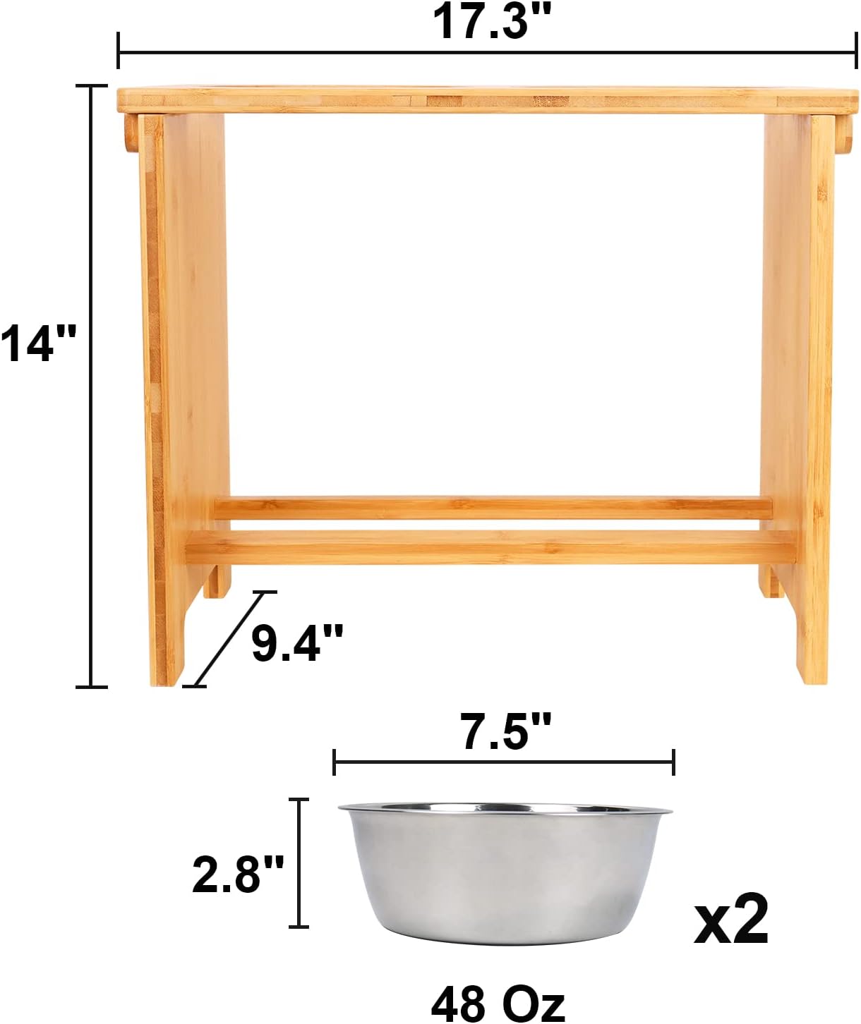 HTB Elevated Dog Bowls,Raised Dog Bowl Stand with 2 Stainless Steel Bowls,Elevated Raised DogBowls for Large Medium Small Sized Dogs