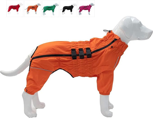 Dogs Waterproof Jacket, Lightweight Waterproof Jacket Reflective Safety Dog Raincoat Windproof Snow-Proof Dog Vest for Small Medium Large Dogs Orange 5XL
