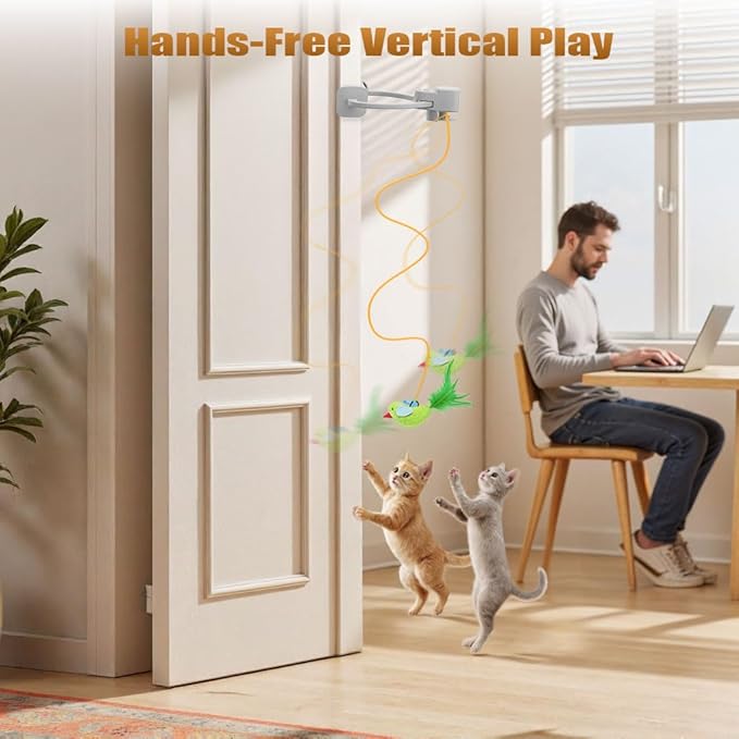 Interactive Cat Toys for Indoor Cats: Automatic Flying Bird Feather Wand Chase Exercise Enrichment Stimulation, USB Rechargeable Durable Safe Hanging Toy for Bored Kittens Adult Multi Cat Households