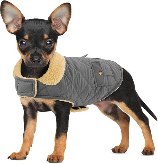 Dog Winter Coat for Medium Dogs, Puppy Plaid Jacket, Pet Coat for Cold Weather, Windproof Warm Dog Jackets, Pet Thickened Outfits Indoor Outdoor, Grey M