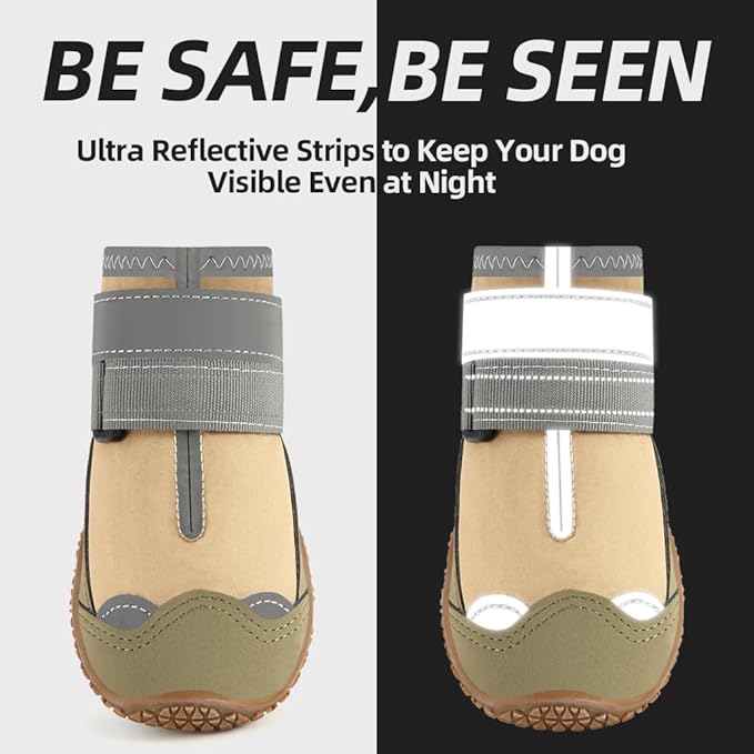Dog Shoes for Large Dogs, Medium Dog Boots & Paw Protectors for Hardwood Floors, Outdoor Dog Booties for Hot Pavement Winter Snow Hiking, Waterproof Dog Shoes with Reflective Strips Size 5