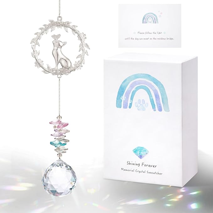 Cat Memorial Suncatcher - Lost of Cat Bereavement Gift Idea, Pet Loss Sympathy Gifts, Thoughtful Cats Remembrance Sun Catcher, Passing Away Remembrance Memory Gift