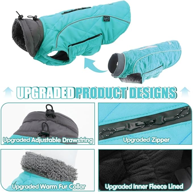EMUST Winter Dog Coats, Fleece Dog Apparel for Cold Weather, British Style Windproof Warm Pet Jacket for for Winter, Turquoise, XS