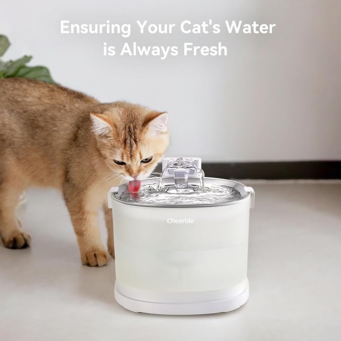 Cheerble Pumpless Cat Water Fountain, 2L/67oz Automatic Pet Fountain, Elfin E1 Lite Cat Fountain for Drinking, MagDrive™ Technology, Continuous Flow Mode, BPA-Free (White, Replacement Kit)
