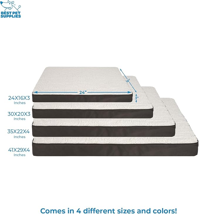 Best Pet Supplies Cute Dog Crate Mat Flat Bed with Waterproof Exterior, Thick Orthopedic Egg Foam Mattress, and Soft Sherpa Fleece Cover for Small, Medium, and Large Breeds - Brown, 30X20X3