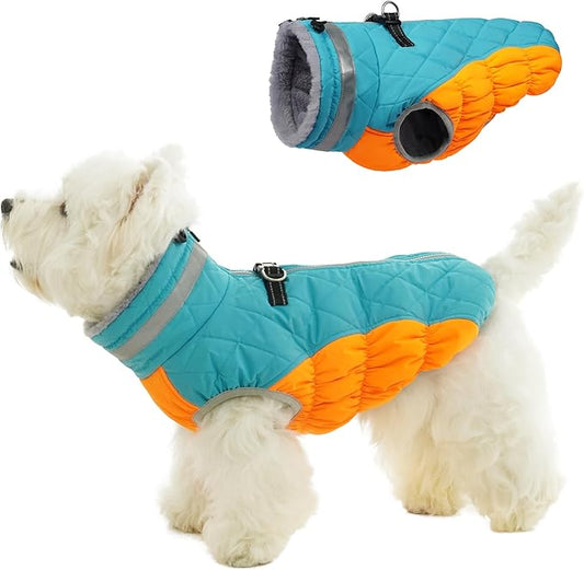 Warm Dog Coats for Small Dogs, Puppy Jacket, Waterproof Dog Jacket with Harness Built in, Zipper Clousure, Fleece Lining for Cold Weather, Small Puppy Clothes for Chihuahua, Maltese - XS