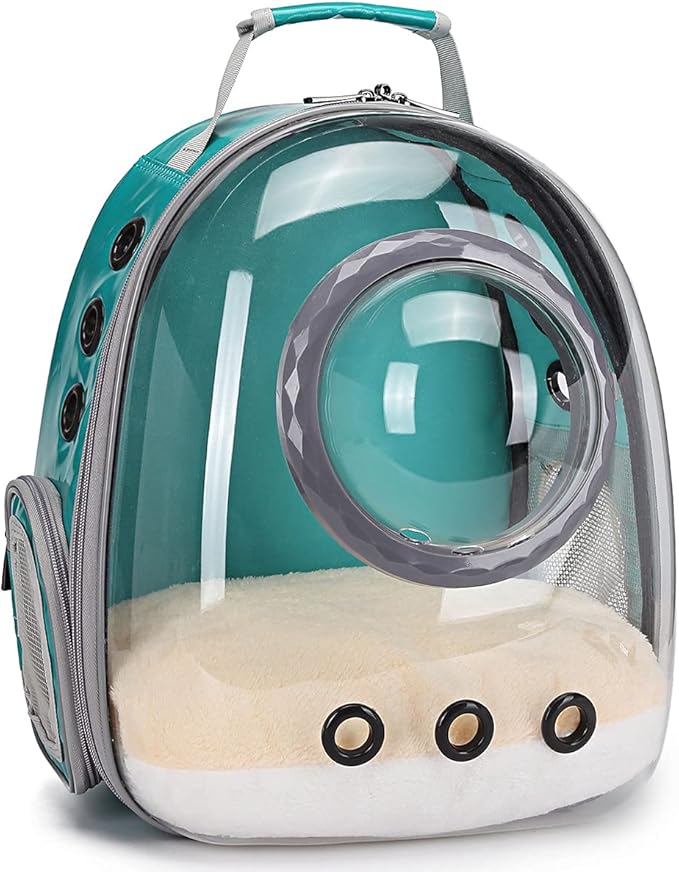 Bubble Cat Carrier Backpack Transparent Pet Carrier Backpack for Small Puppy and Bunny (Green, Backpack)