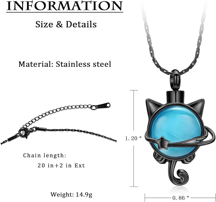 constantlife Cat Moon Urn Necklace for Women Pet Cremation Jewelry for Ashes Stainless Steel Pendant Funeral Keepsake Loved Ones Memorial Gift