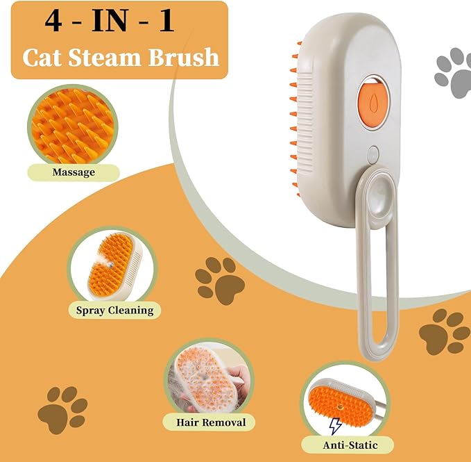 4-in-1 Cat Steam Brush for Shedding & Grooming, Spray Hair Removal Comb, Cat Brush for Massage, Pet Grooming Comb Hair Removal Tool for Cats and Dogs