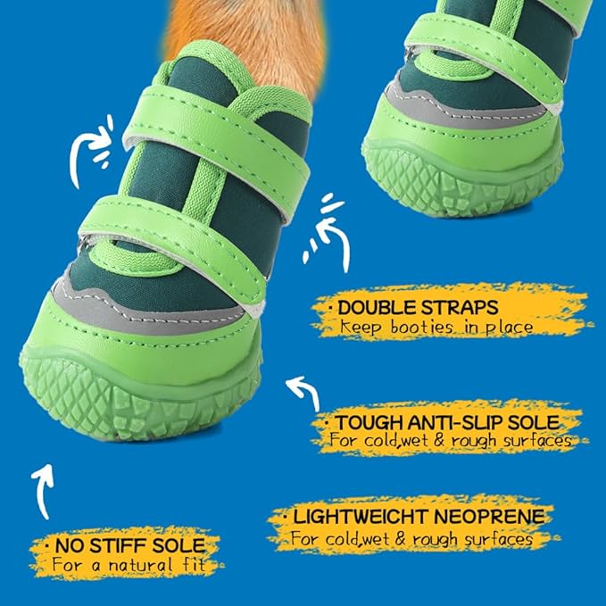 Dog Shoes for Small Dogs, Breathable Dog Boots Paw Protector for Hot Pavement Winter Snow, Dog Booties with Reflective Strips Rugged Anti-Slip Sole for Hardwood Floors Outdoor Walking Green Size 1
