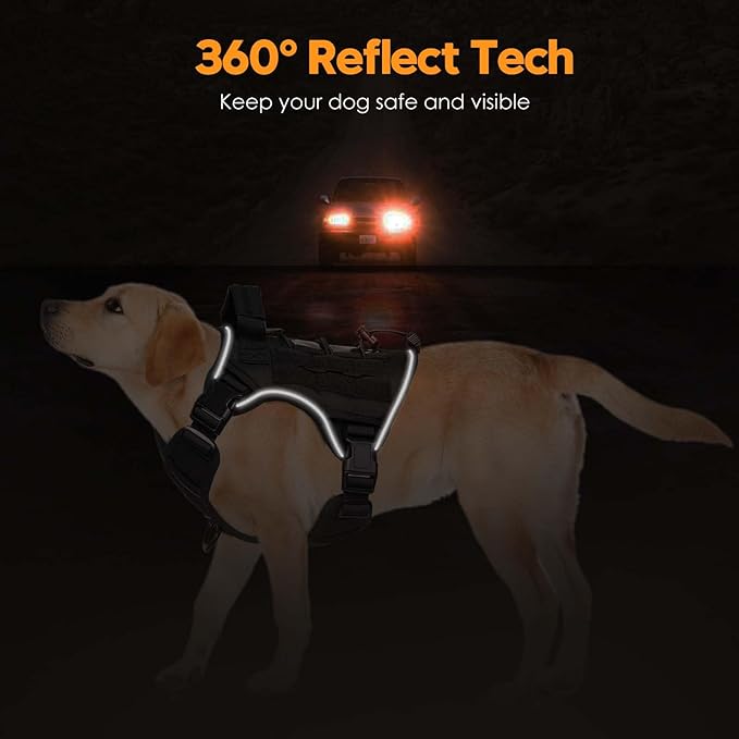 Heavy-Duty Tactical Dog Harness for Large Dogs, No Pull Adjustable Reflective Pet Vest with Molle System, K9 Military-Grade Control for Service Training, Outdoor & 10+ Breeds, Black, Small