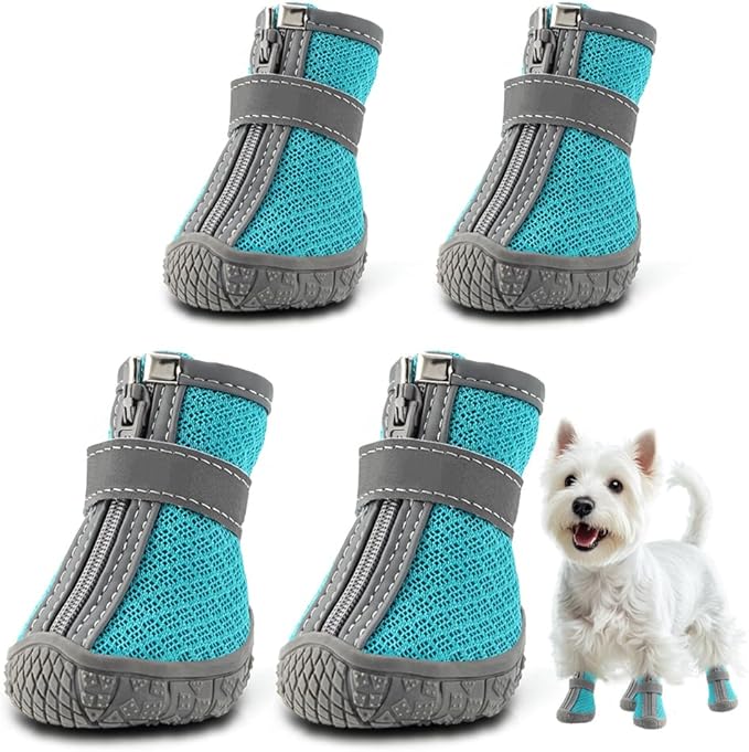 Dog Shoes for Small Dogs, Breathable Dog Boots Paw Protector for Hot Pavement Winter Snow, Dog Booties with Reflective Strips Rugged Anti-Slip Sole for Hardwood Floors Outdoor Walking Blue Size 2