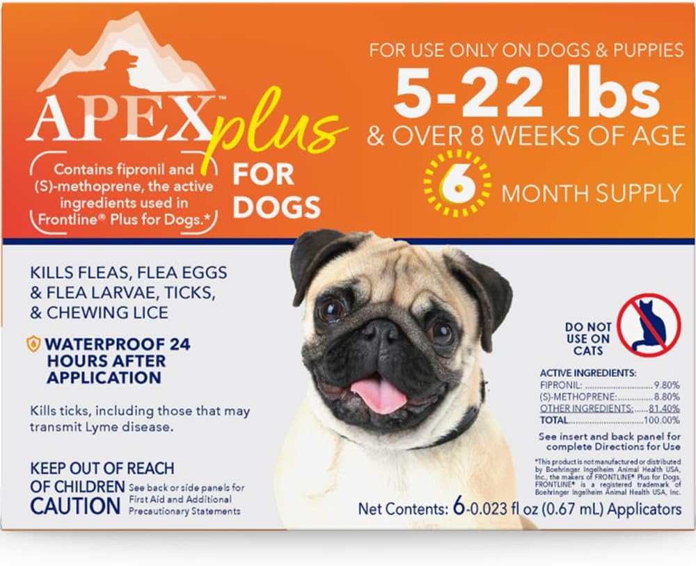 Apex Plus Flea and Tick Prevention for Dogs | Small (5-22 lbs) | 6-Month Supply | Dog Flea and Tick Treatment | 24-Hour Activation, Waterproof, 30-Day Protection