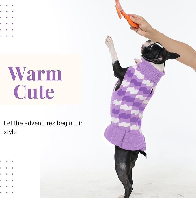 Girl Dog Sweater Dress for Small Medium Dogs,Dog Sweater Dress with Leash Hole, Thick Turtleneck Knitwear for Female Dogs, Cute Warm Fall Winter Pet Knitted Dress for Cold Weather, Christmas-M