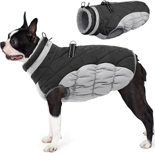 AOFITEE Dog Coat, Warm Dog Jacket, Reflective Winter Coats for Medium Dogs, Turtleneck Dogs Winter Jacket with Harness Built in, Waterproof Windproof Pet Fleece Vest Puffer Jacket, Grey M