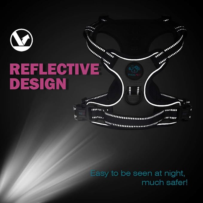 PHOEPET No Pull Dog Harnesses for Small Puppies Reflective Adjustable Front Clip Vest with 2 Metal Leash Attachment Hooks Soft Handle (S, Orange)