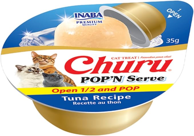 INABA Churu Pop'N Serve Jelly Cat Treat with Vitamin E & Taurine, 1.2 Ounce Cup, 8 Cups, Tuna Recipe