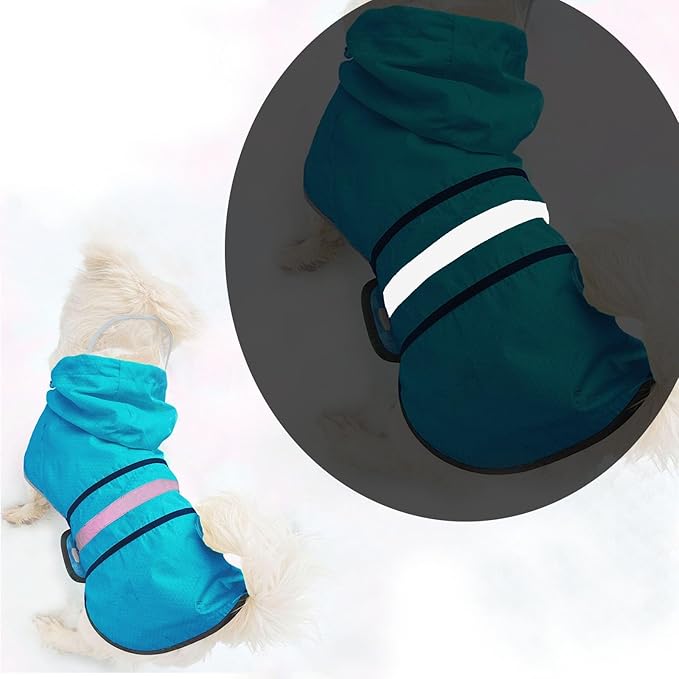 Dog Raincoat Waterproof Reflective Slicker - Lightweight Breathable Hooded Poncho Rain Coat Jacket with Adjustable Belly Strap and Leash Hole for Small Medium Large Dogs (Medium, Blue)