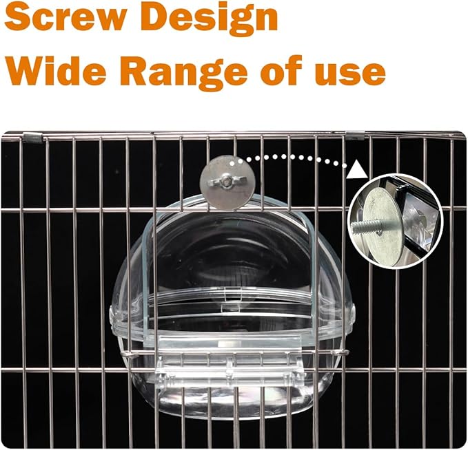 Bird Bath Box for Cage, Parrot Hanging Planet Bathtub No-Leakage Transparent Omnidirectional Observation Tub Shower Box Birds Cage Accessory for Canary Parrot Crested Cockatiel Lovebird