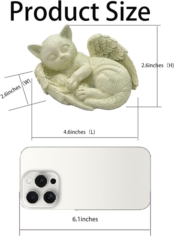 Small Cat Memorial Stone Commemorates Our Lost Fur Baby,Peaceful Sleeping Angel Statue for Garden,Indoor,Pet Grave Markers,and Loss of Cat Sympathy Gift (Milky White, Small)