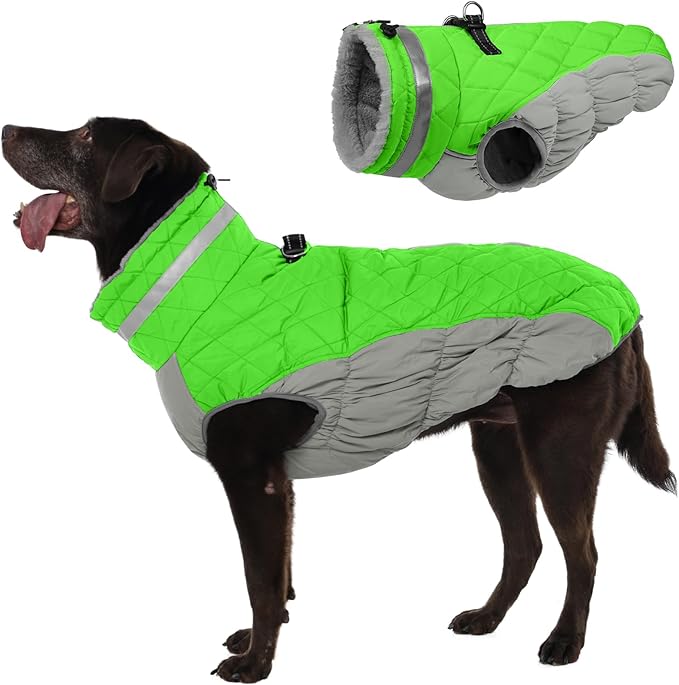 Warm Dog Coats for Large Dogs, Waterproof Dog Jacket with Harness Built in, Zipper Clousure, Fleece Lining, Turtleneck, for Cold Weather, Snowsuit for German Shepherd, Weimaraner, Labrado XXXL