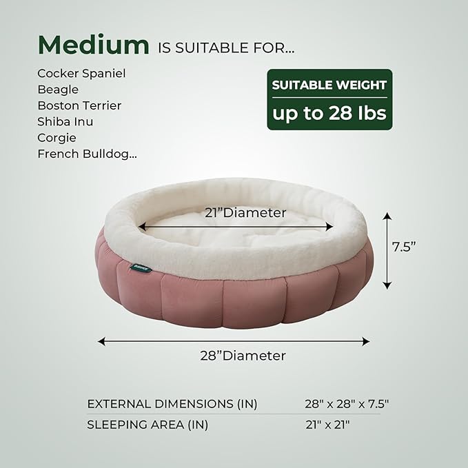 BALANCE Cat Beds for Indoor Cats, Washable Round Dog Bed, Donut Dog Bed with Anti-Slip Bottom for Small Dogs, 28 Inches, Mellow Rose
