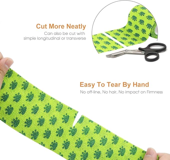 AUPCON Vet Wrap Cohesive Bandages Bulk Self Adhesive Bandage Wrap Self Adherent Wrap Non-Woven for Dogs Pet Animals & Ankle Sprains & Swelling 2 Inch x 5 Yards (3 Inch Print Claw)