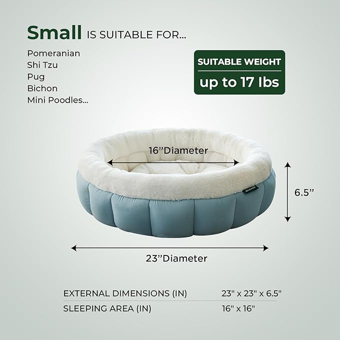 BALANCE Cat Beds for Indoor Cats, Washable Round Cat Bed, Cute Kitten Bed with Anti-Slip Bottom for Kitty and Puppy, 23 Inches, Dream Blue