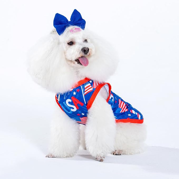 CuteBone 4th of July Dog Shirts 2-Pack Soft Pet Clothes Breathable Summer Vest for Small Puppy and Stretchy Cat Apparel 2BX18XS