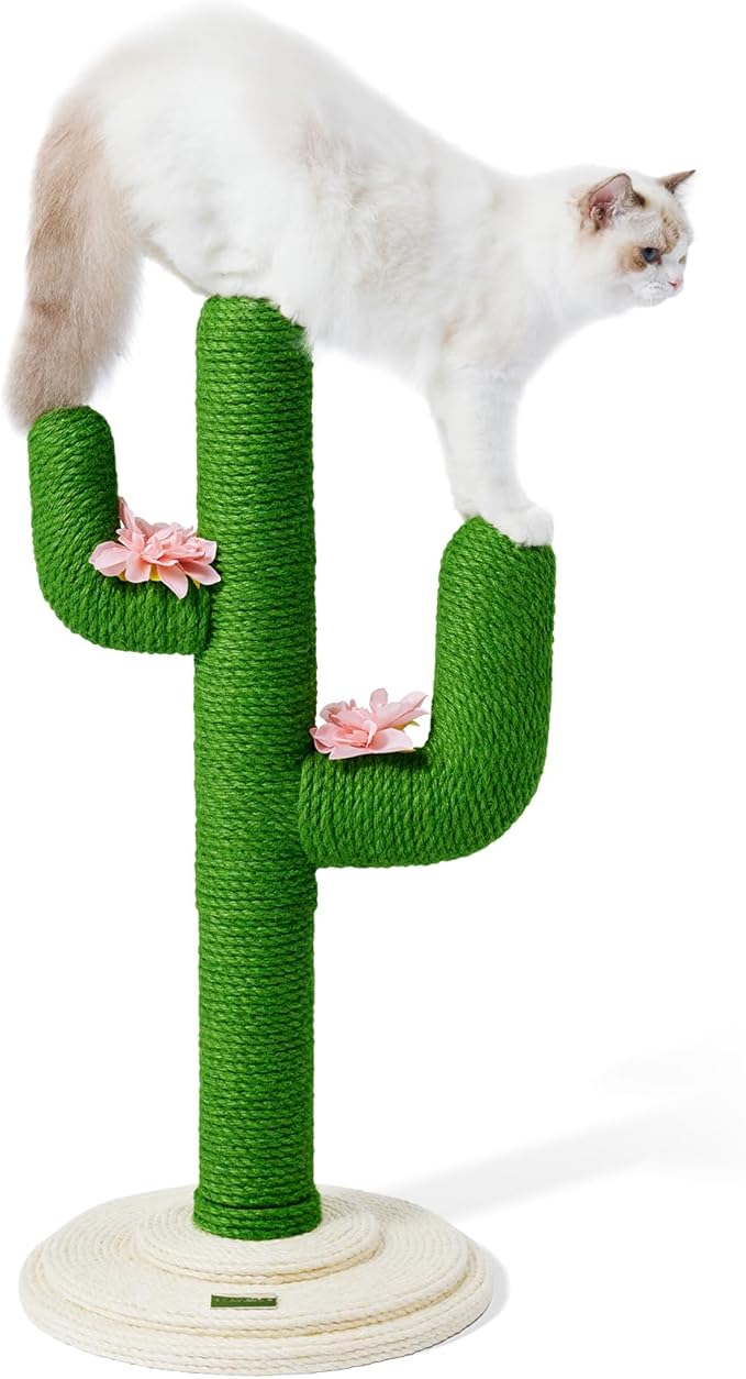 VETRESKA Cat Scratchers for Indoor Cats Cactus Cat Scratch Post Sisal Rope , 31.5'' Tall Green Vertical Cactus Cat Tree Scratching Posts Protect Furniture