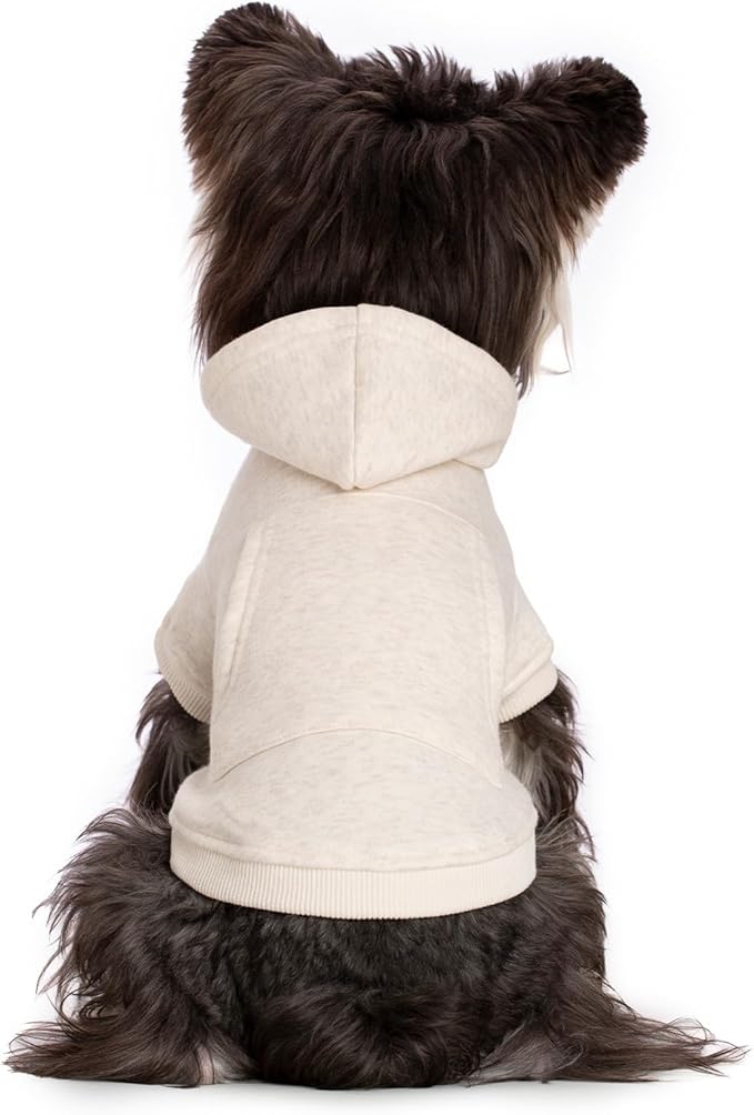 Koneseve Dog Hoodie Fleece, Cat Sweater Warm with Pocket - Soft Clothes for Daily Wear, Basic Hooded Sweatshirts, Winter Coat Clothing, Comfort Tee Shirt Fit for All Breeds Pet - Beige - L