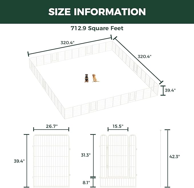 FXW Rollick Unleashed Dog Playpen for Indoor, Yard, RV Camping, 40 inch 48 Panels for Medium and Large Dogs, White│Patented