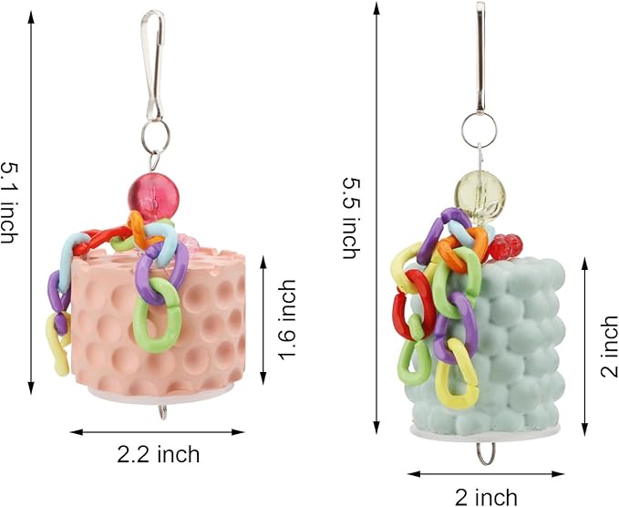 Wontee Bird Beak Grinding Stone Bird Calcium Block Chewing Treats Toy for Budgies Cockatiels Conures Quaker Senegal Parrot, 2PCS (Orange+Green)