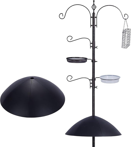 Backyard Expressions Heavy Duty Bird Feeding Station Kit w/Squirrel Baffle - 90" Bird Feeder Pole with 5 Prong Base, Suet Feeder, Mesh Feeding Tray, 4 Feeder Hooks, Water Dish - Black w/Gold Fleck