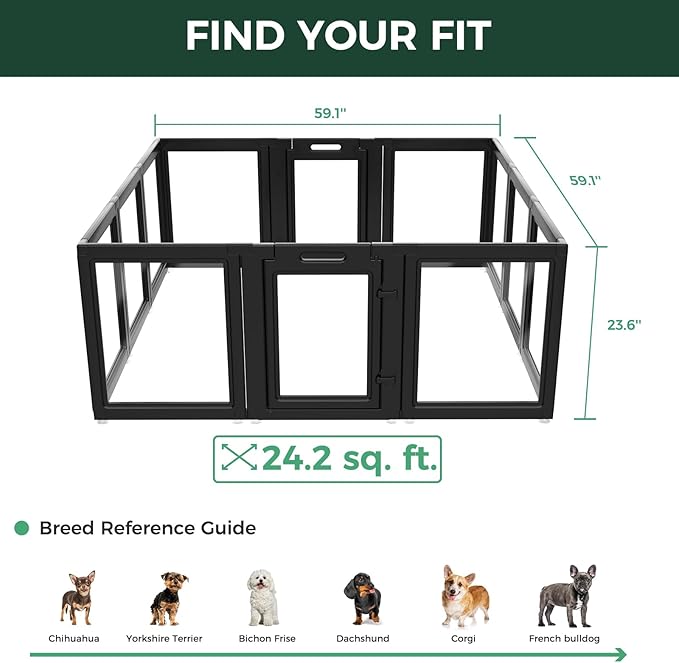 FXW AuraSpace Acrylic Indoor Dog Playpen for Puppies and Small Dogs, 24 Inch, 12 Panels, Black