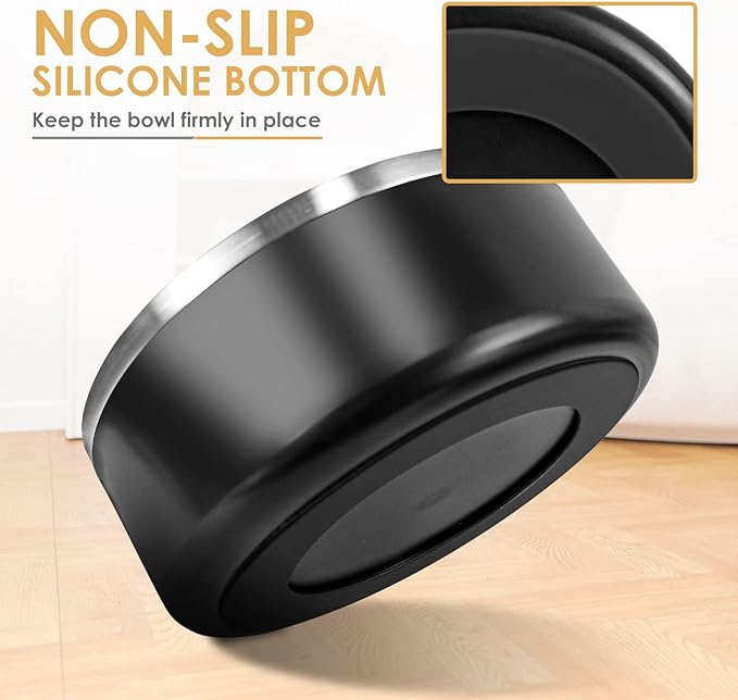 IKITCHEN Dog Bowl for Food and Water, 40 Oz Stainless Steel Pet Feeding Bowl, Durable Non-Skid Double Wall Insulated Heavy Duty with Rubber Bottom for Medium Large Sized Dogs (40 Ounces/5 Cup, Black)