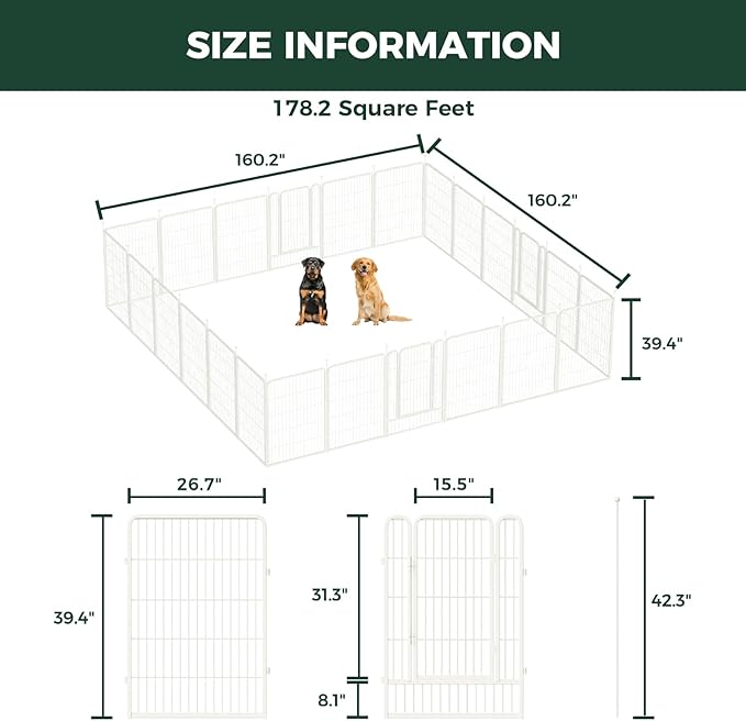 FXW Rollick Unleashed Dog Playpen for Indoor, Yard, RV Camping, 40 inch 24 Panels for Medium and Large Dogs, White│Patented