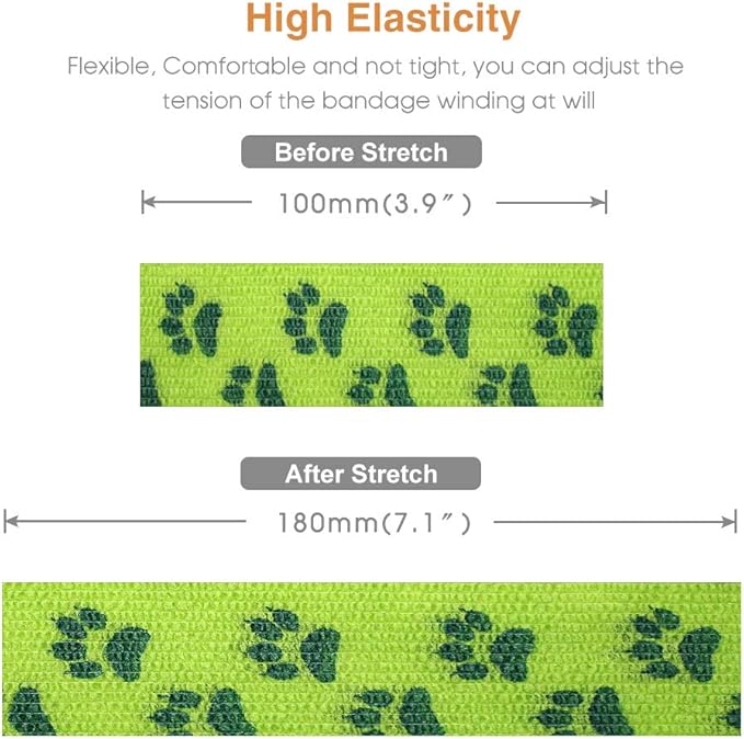 AUPCON Vet Wrap Cohesive Bandages Bulk Self Adhesive Bandage Wrap Self Adherent Wrap Non-Woven for Dogs Pet Animals & Ankle Sprains & Swelling 2 Inch x 5 Yards (2 Inch Mixed Claw)