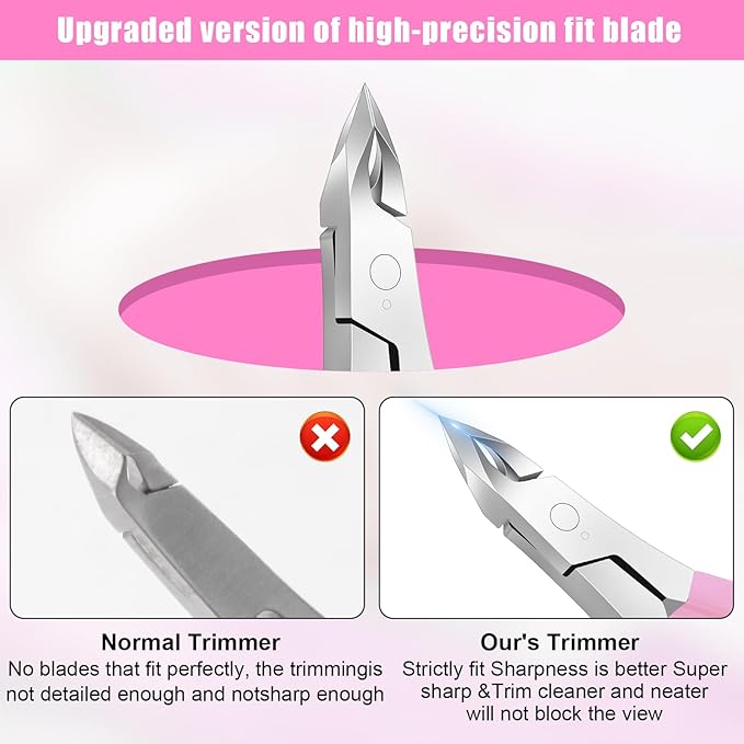 Cuticle Trimmer - Jaw Extremely Sharp - Cuticle Clippers for Nails with Silicone handle - Non-Slip - Professional Cuticle Cutter, Dead Skin Remover Stainless Cuticle Remover Tool-Pink