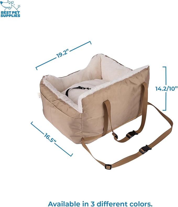 Best Pet Supplies Dog Pet Booster Seat, Dog Car Seats for Small Dogs & Medium Dogs, Soft Plush Cushion with Comfortable Bedding, Secure Straps, and Tall Pillow, Brown