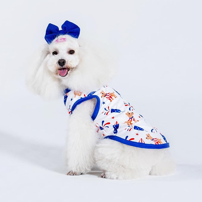 CuteBone 4th of July Dog Shirts 2-Pack Soft Pet Clothes Breathable Summer Vest for Small Puppy and Stretchy Cat Apparel 2BX17L