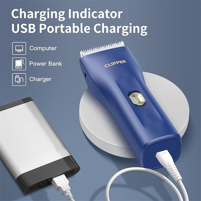 Dog Cat Home Hair Waterproof Clipper Wireless Dog Trimmer for Grooming,Blue,TS006