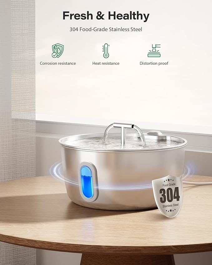 Cat Water Fountain Stainless Steel - 3.2L/108oz Pet Water Fountain for Cats Indoor - Automatic Pet Watering Dispenser (4 Filter)