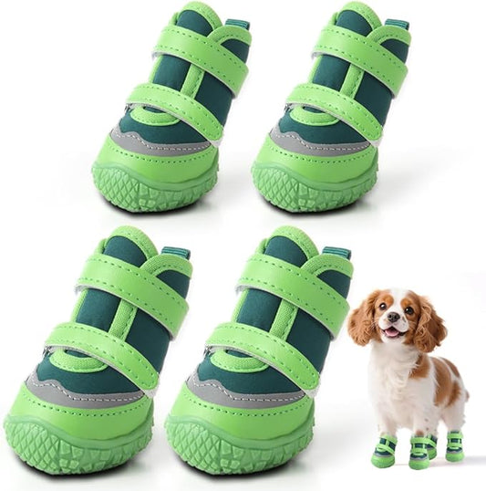 Dog Shoes for Small Dogs, Breathable Dog Boots Paw Protector for Hot Pavement Winter Snow, Dog Booties with Reflective Strips Rugged Anti-Slip Sole for Hardwood Floors Outdoor Walking Green Size 2