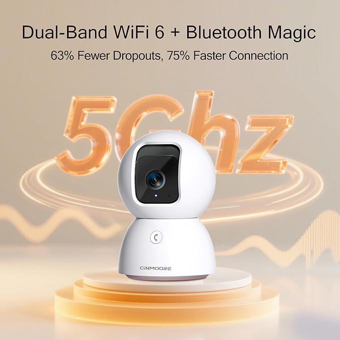 5G Security Camera Indoor 2-Pack, No-Monthly-Fee AI Tracking Facial Recognition, 3K Pet/Dog Camera with Speaker/Phone App, PTZ WiFi Baby Monitor Cameras for Home Security, 0-Glow Night Vision