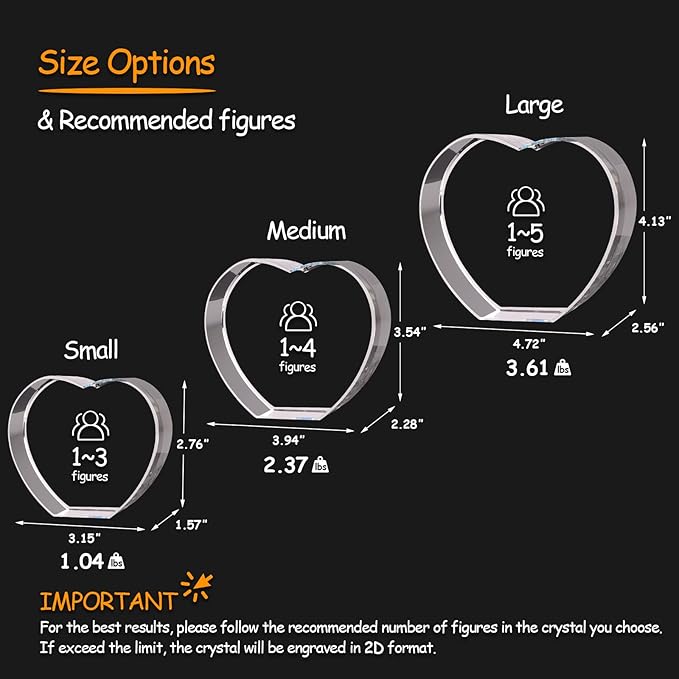 Personalized Dog, Cat Memorial Gifts for Pet Owners. Gift Box Included, Customized Laser Etched Crystal Photo (Medium Heart)